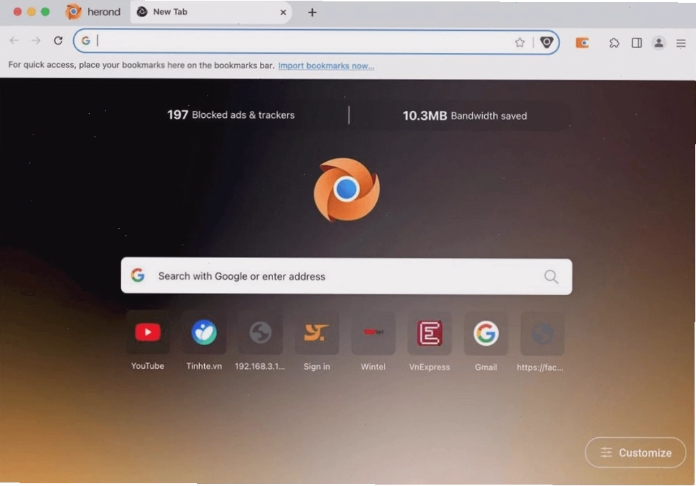Giao diện chính trực quan của trình duyệt Herond Browser