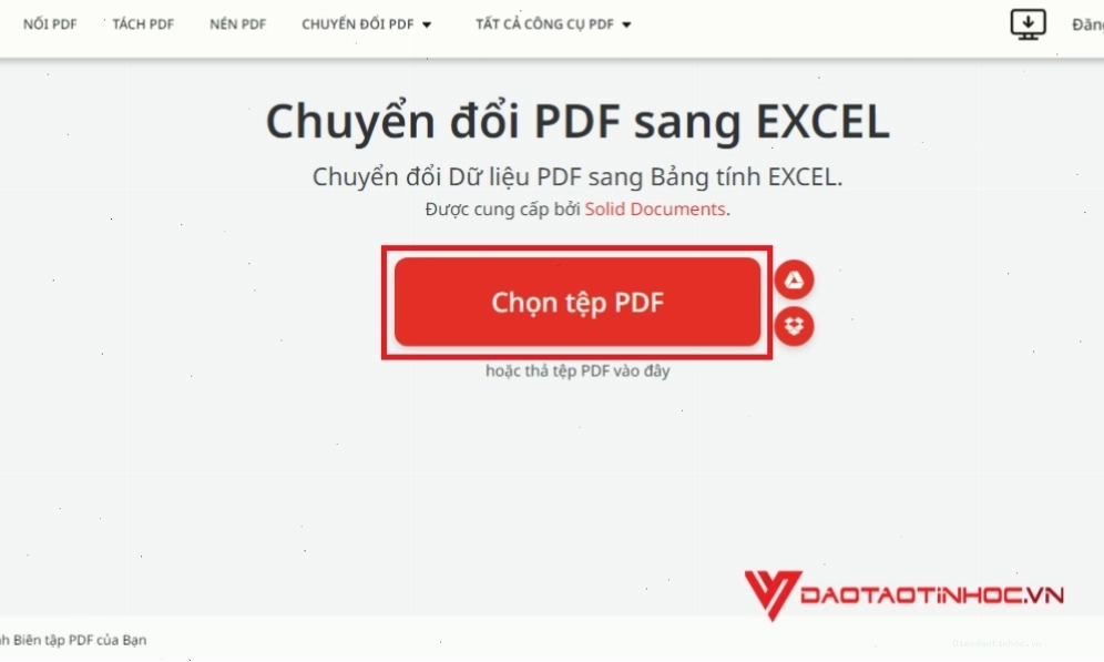 Giao diện công cụ chuyển PDF sang Excel của iLovePDF
