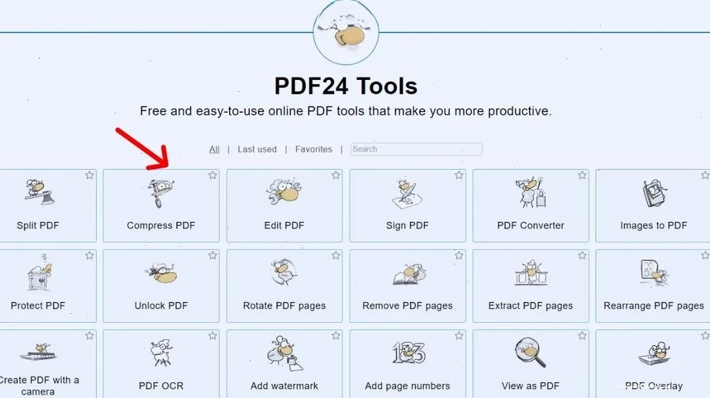 Giao diện công cụ nén PDF của PDF24 Tools
