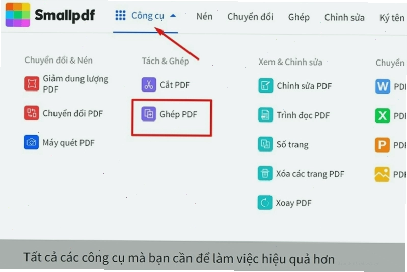 Giao diện công cụ nối file PDF của Smallpdf