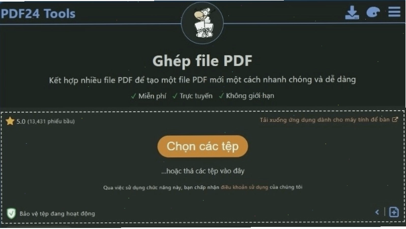 Giao diện công cụ PDF24 Tools cho phép ghép file