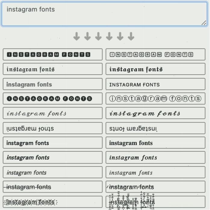 Giao diện công cụ tạo kiểu chữ Instagram