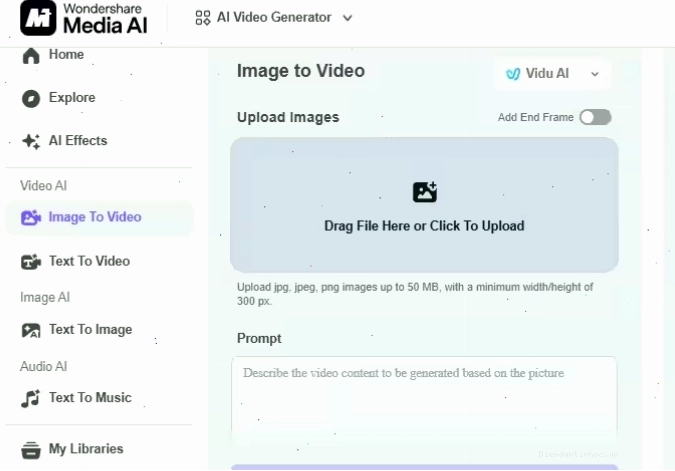 Giao diện công cụ tạo video AI của Media.io