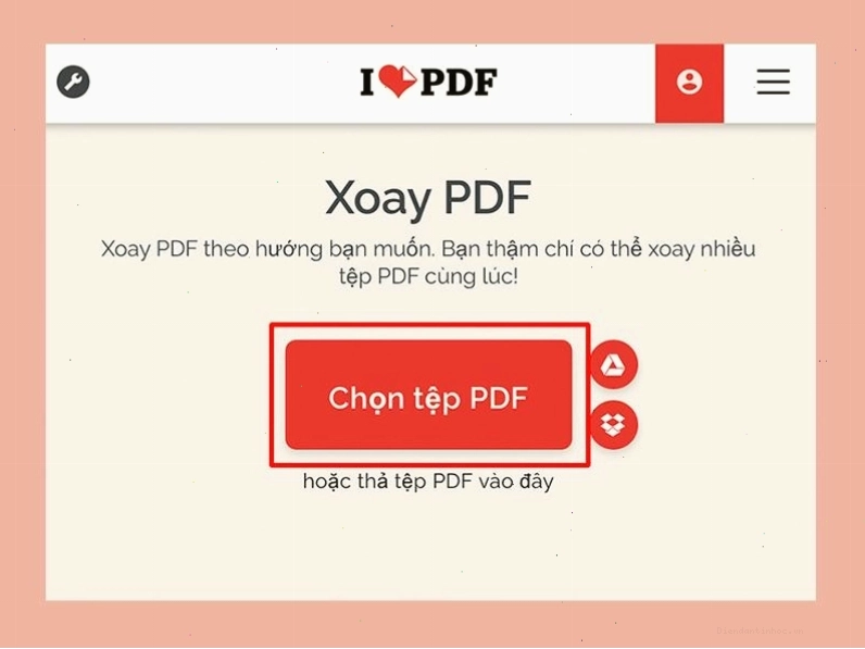 Giao diện công cụ xoay PDF trên iLovePDF