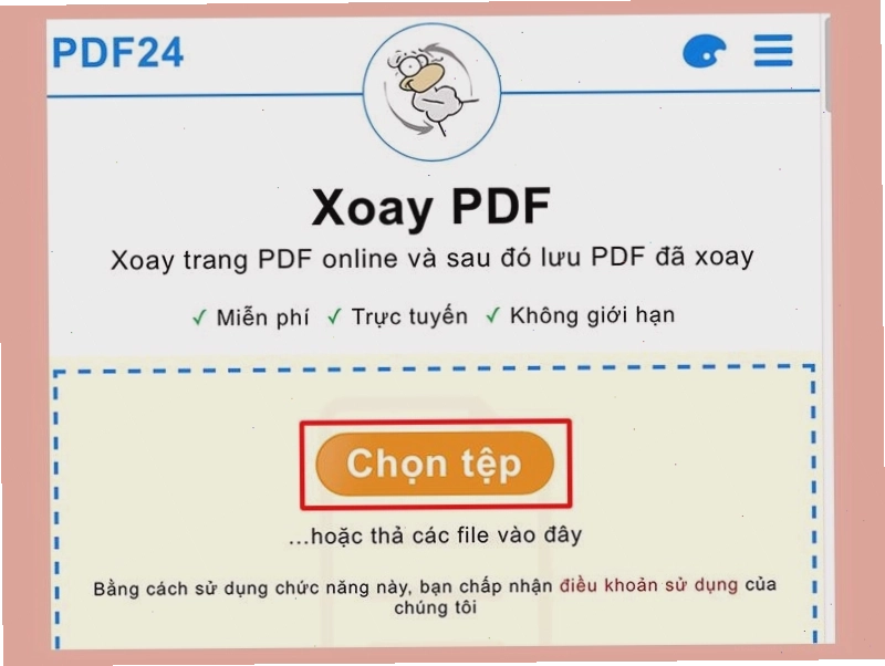Giao diện công cụ xoay PDF trên PDF24 Tool