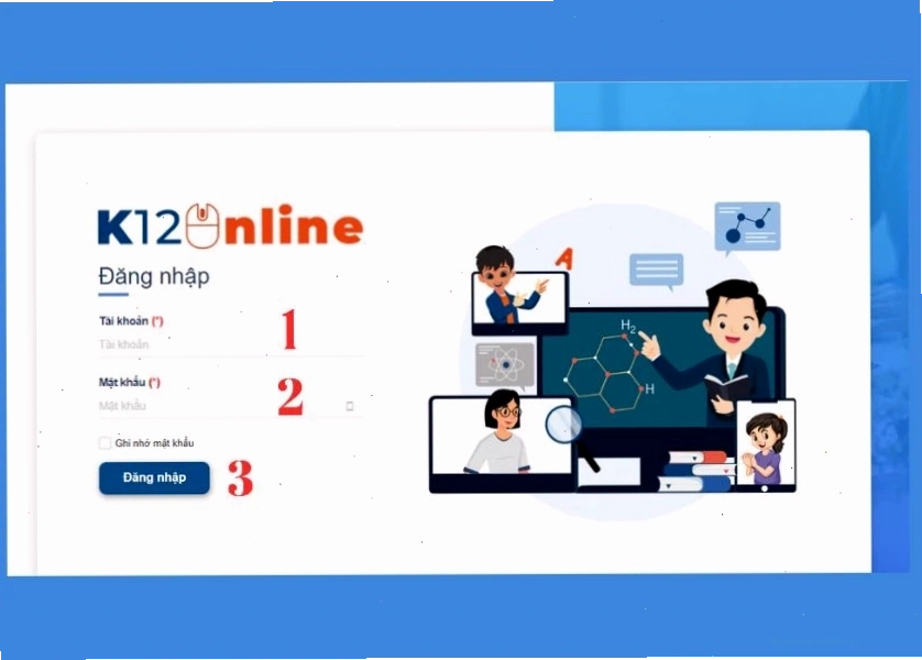 Giao diện đăng nhập K12Online trên điện thoại