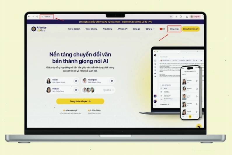 Giao diện đăng nhập Vbee AI thân thiện với người dùng