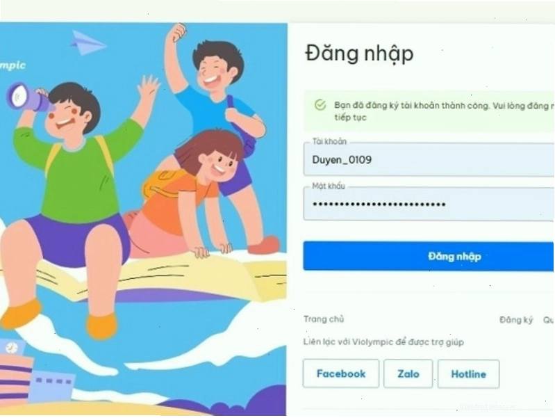 Giao diện đăng nhập violympic.vn với các trường thông tin tài khoản và mật khẩu