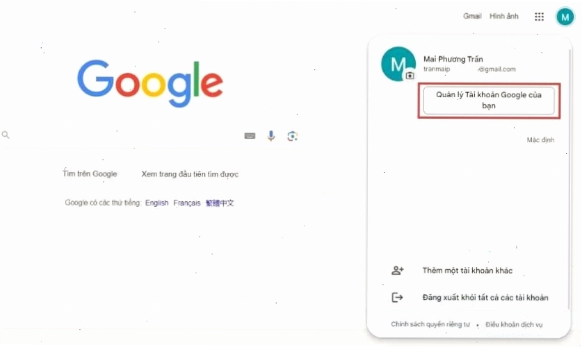 Giao diện đổi mật khẩu Google trên máy tính