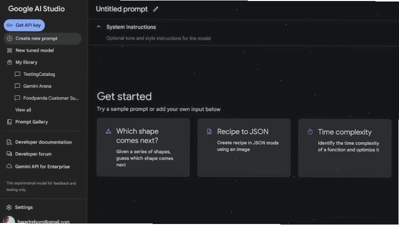 Giao diện Google AI Studio trực quan và dễ sử dụng