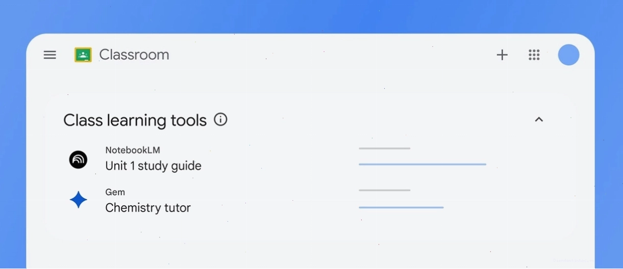 Giao diện Google Classroom hiển thị các công cụ tích hợp