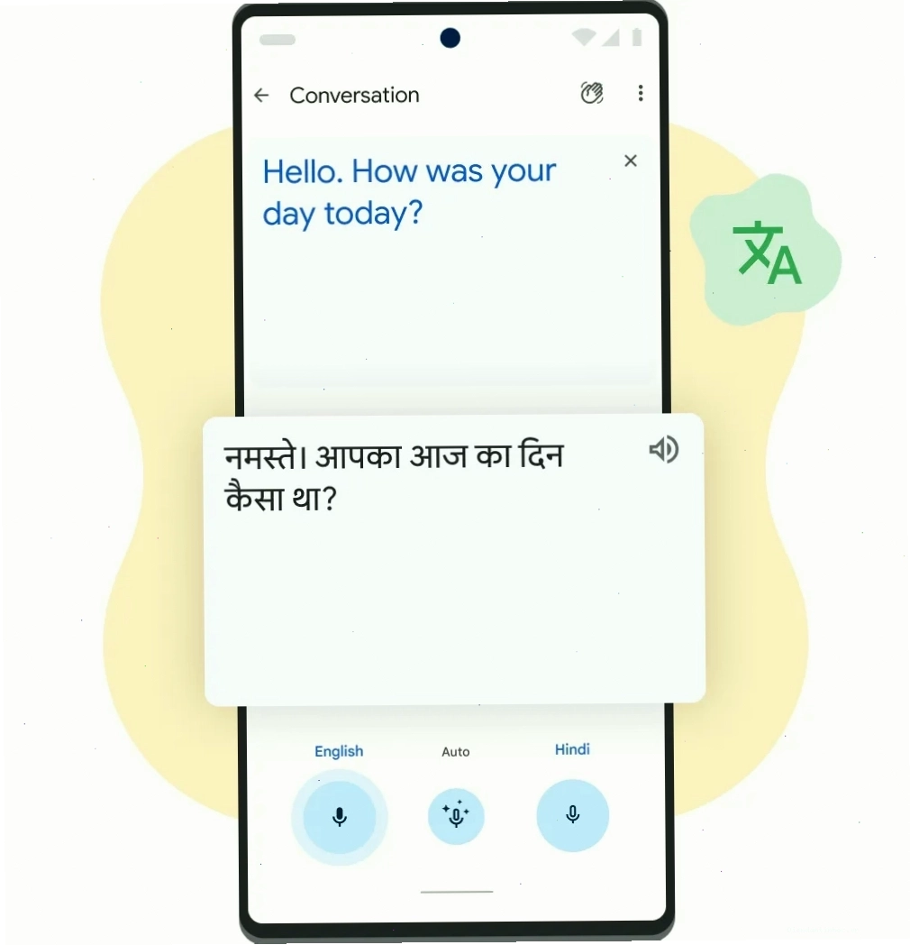 Giao diện Google Dịch hiển thị tính năng dịch cuộc trò chuyện trên điện thoại Pixel