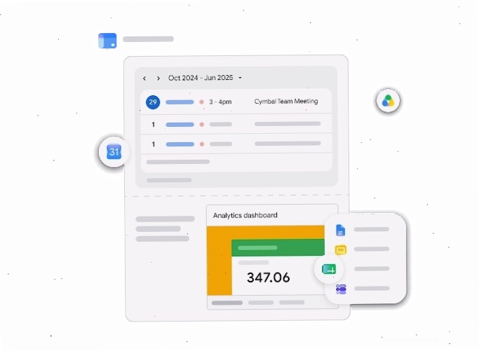 Giao diện Google Workspace hiển thị lịch và số liệu phân tích