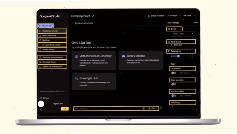 Giao diện hoạt động thực tế của Google AI Studio