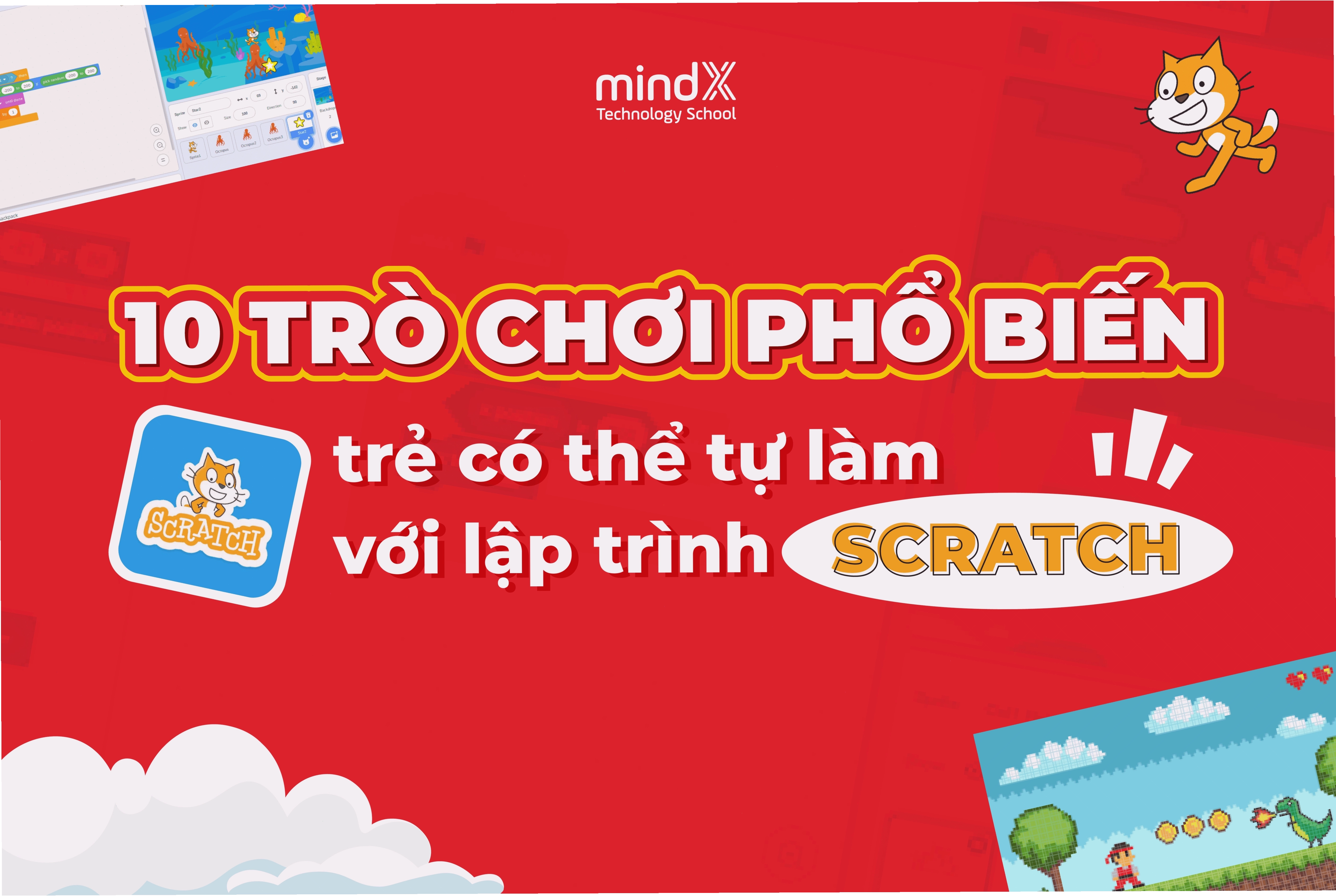Giao diện lập trình Scratch với các khối lệnh kéo thả để tạo scratch game