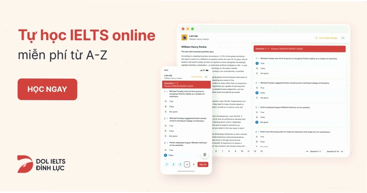 Giao diện luyện thi IELTS trên máy tính tại DOL Academy