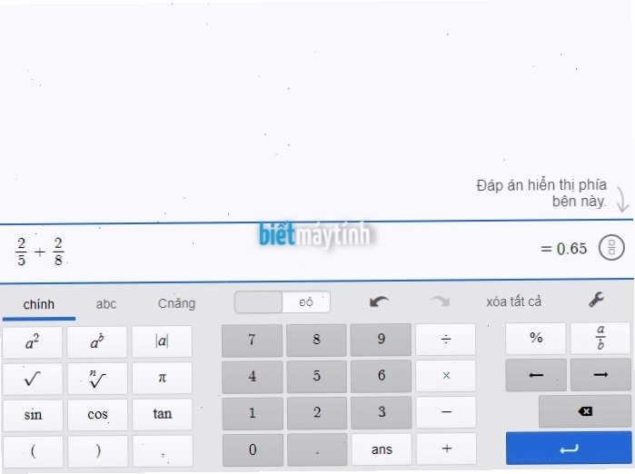 Giao diện máy tính khoa học online CalcES hiển thị công thức tự nhiên