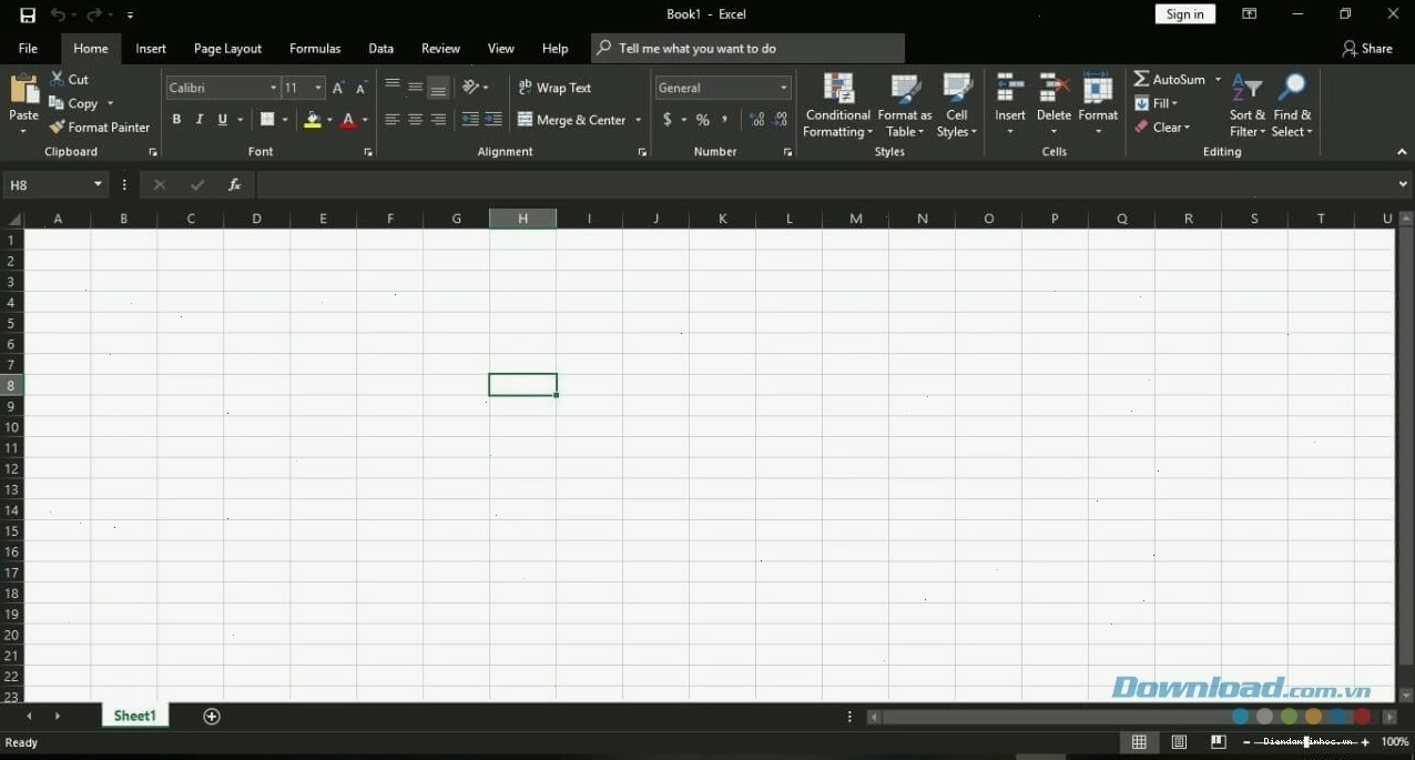 Giao diện Microsoft Excel 2019