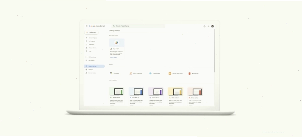 Giao diện nền tảng Google Apps Script trên máy tính