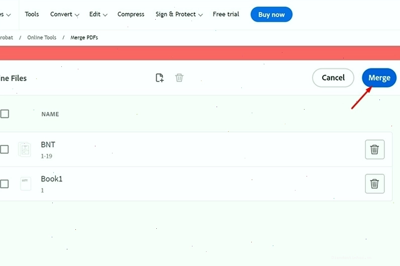 Giao diện nối file trong Adobe Acrobat Pro DC