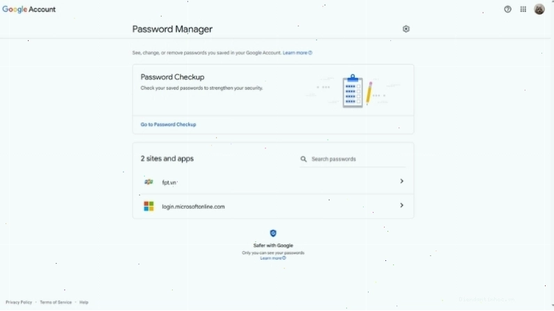 Giao diện passwords.google.com