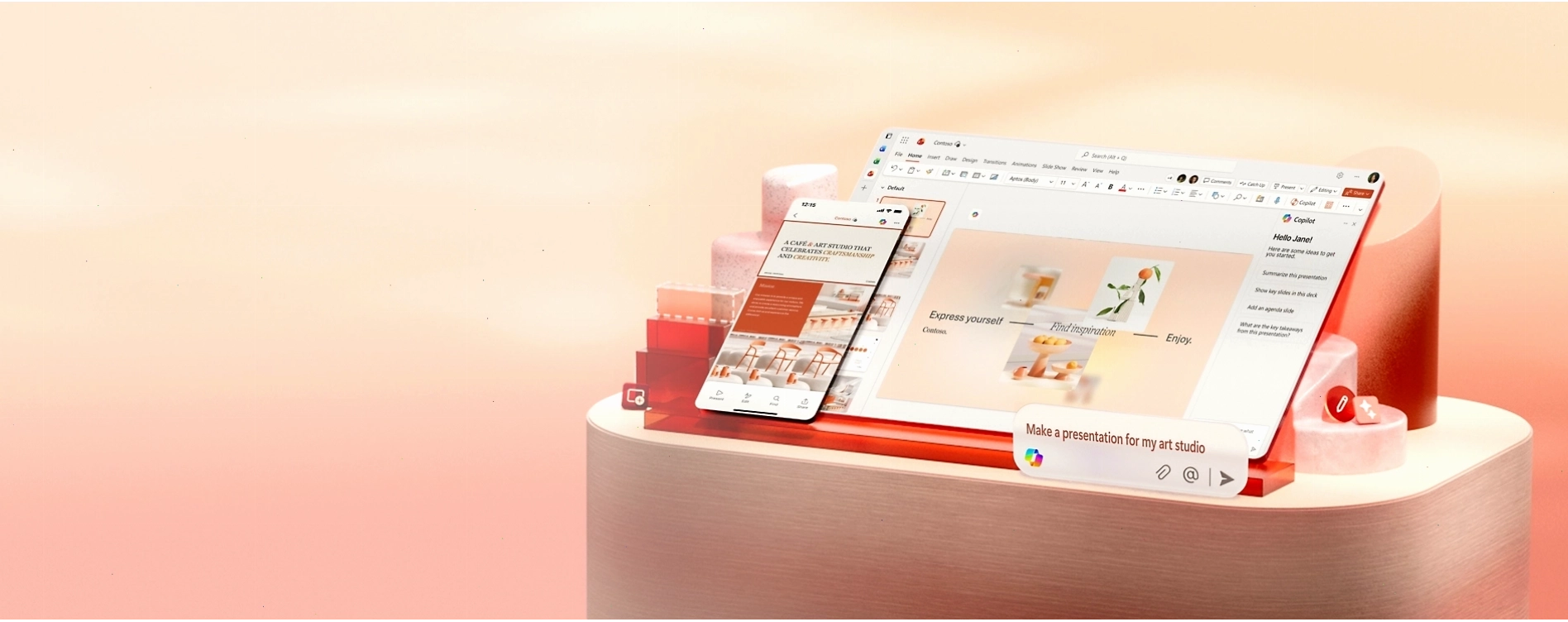 Giao diện PowerPoint Online trên máy tính bảng và điện thoại thông minh
