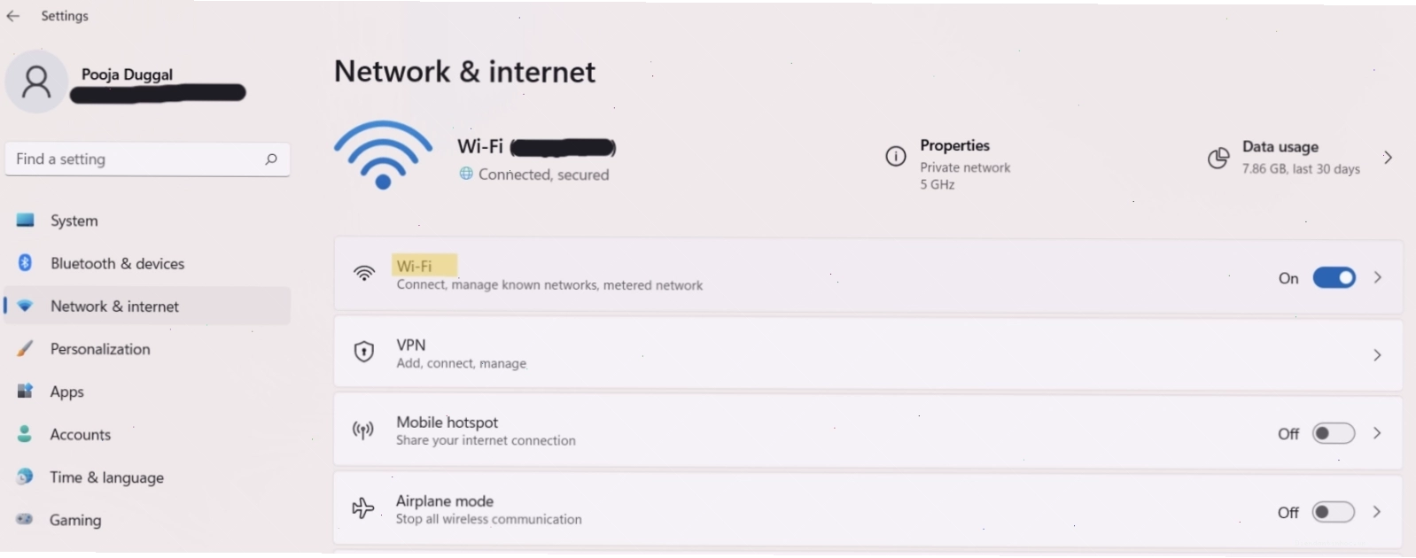 Giao diện Settings hiển thị các tùy chọn cài đặt mạng trên Windows