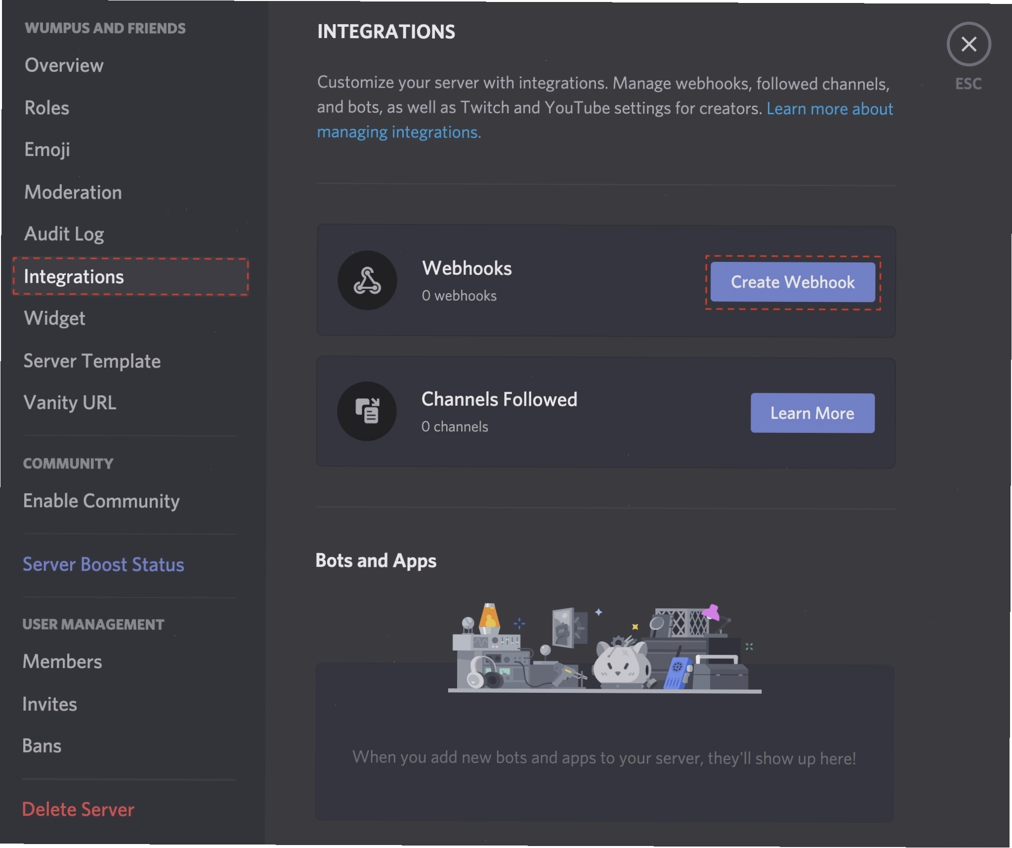 Giao diện tạo Webhook trên Discord