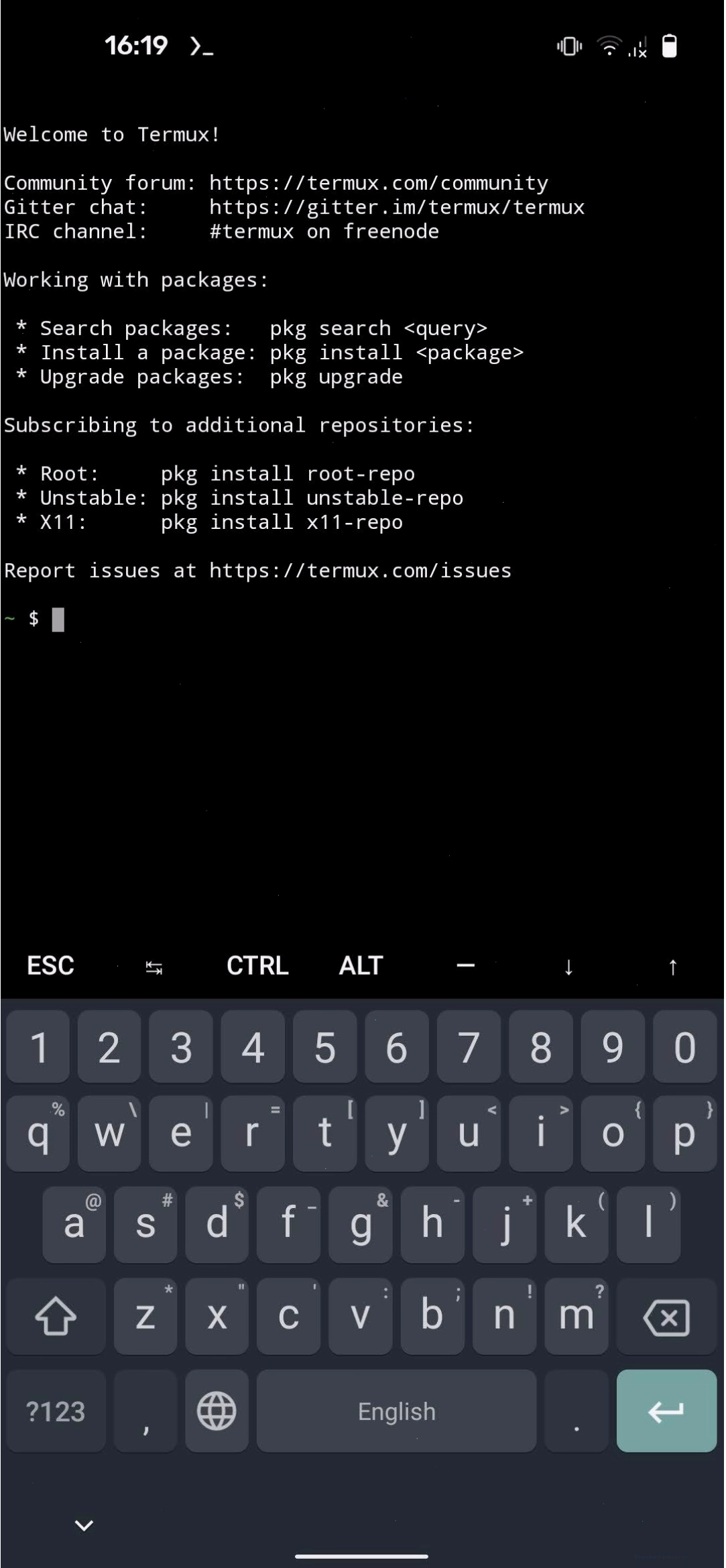 Giao diện Termux APK hiển thị dòng lệnh Shell