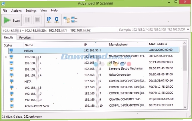 Giao diện thân thiện của Advanced IP Scanner trên Windows