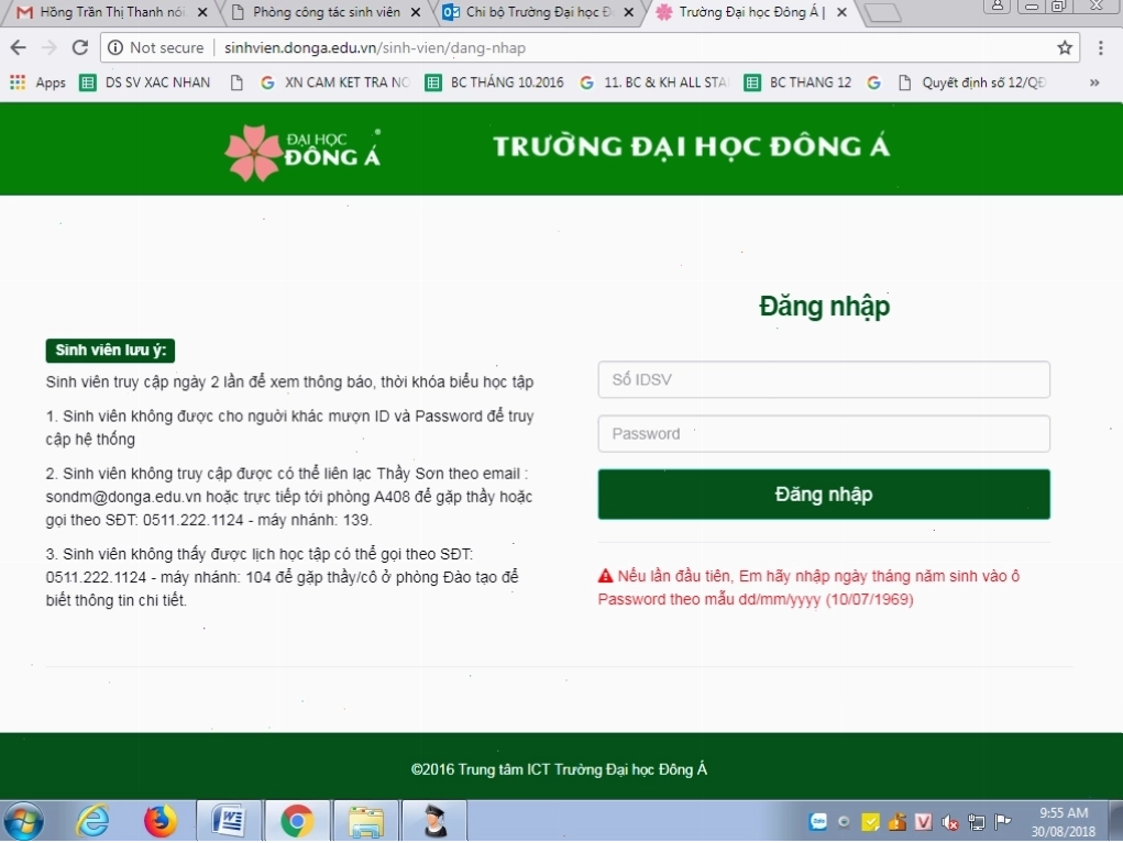 Giao diện trang chủ Canvas Đại học Đông Á
