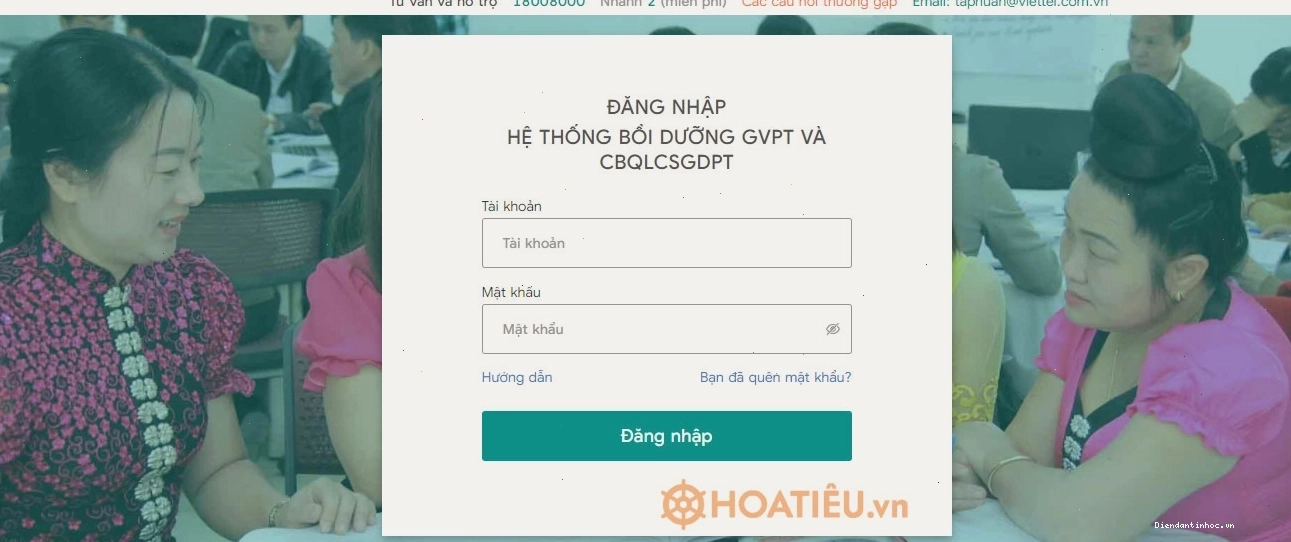 Giao diện trang chủ hệ thống tập huấn taphuan.csdl.edu.vn