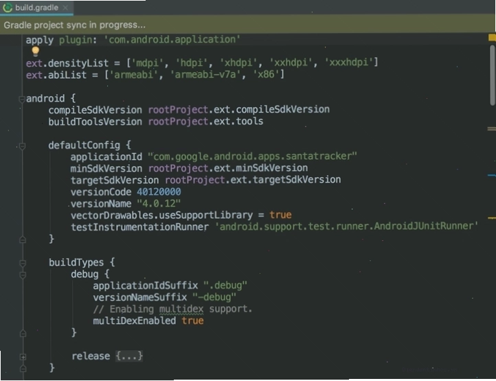 Giao diện trình chỉnh sửa Gradle trong Android Studio