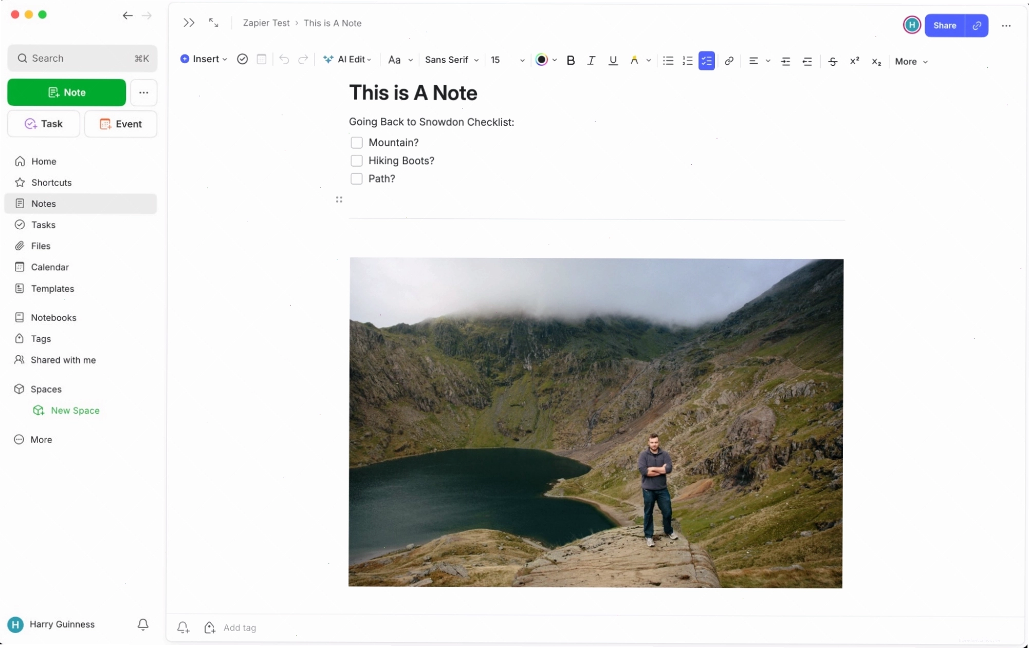Giao diện ứng dụng Evernote với các ghi chú và sổ tay