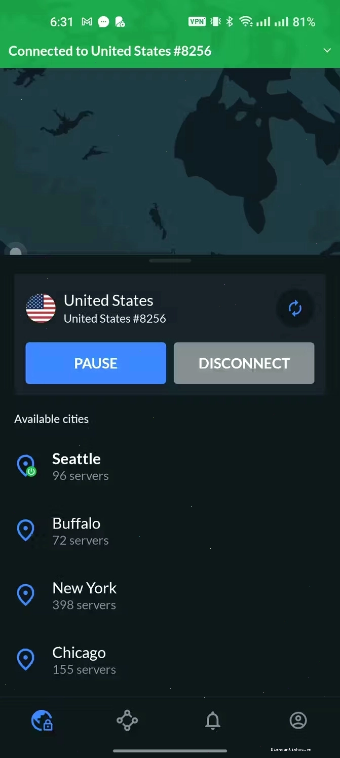 Giao diện ứng dụng ExpressVPN