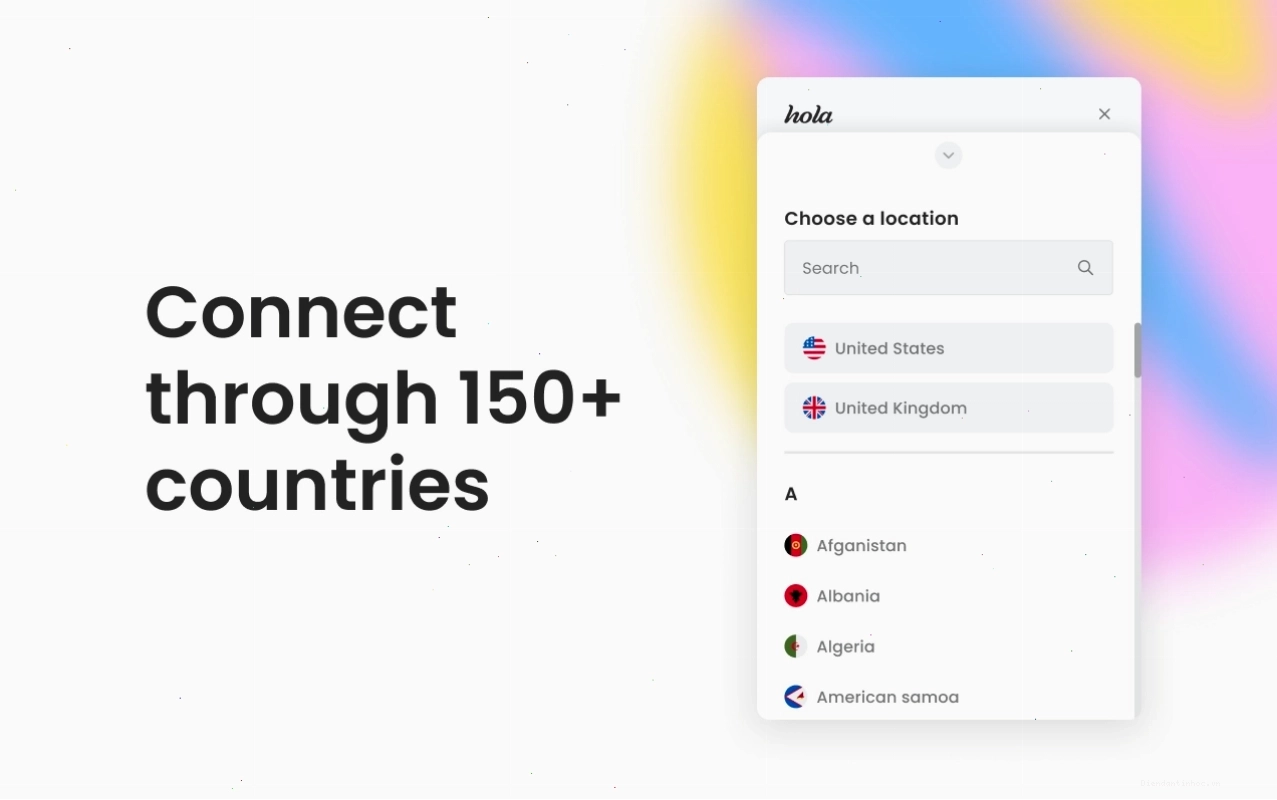 Giao diện ứng dụng Hola VPN trên iPhone