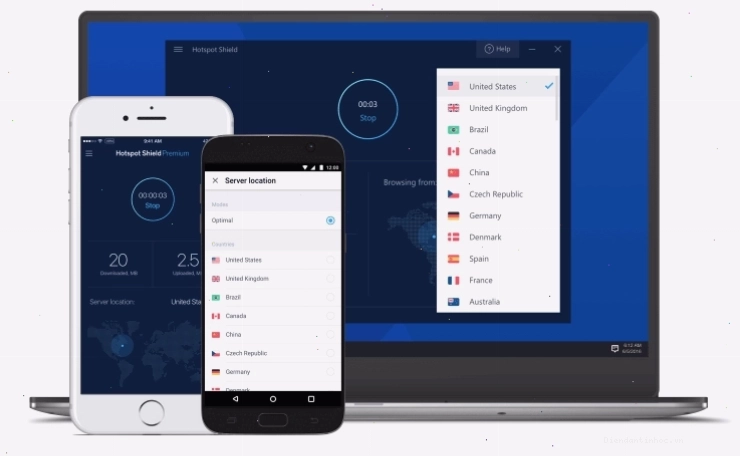Giao diện ứng dụng Hotspot Shield VPN