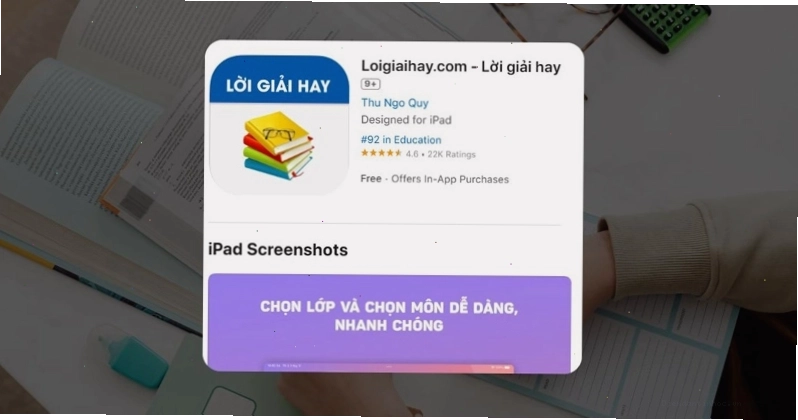 Giao diện ứng dụng Lời Giải Hay cho phép đổi lớp và môn học