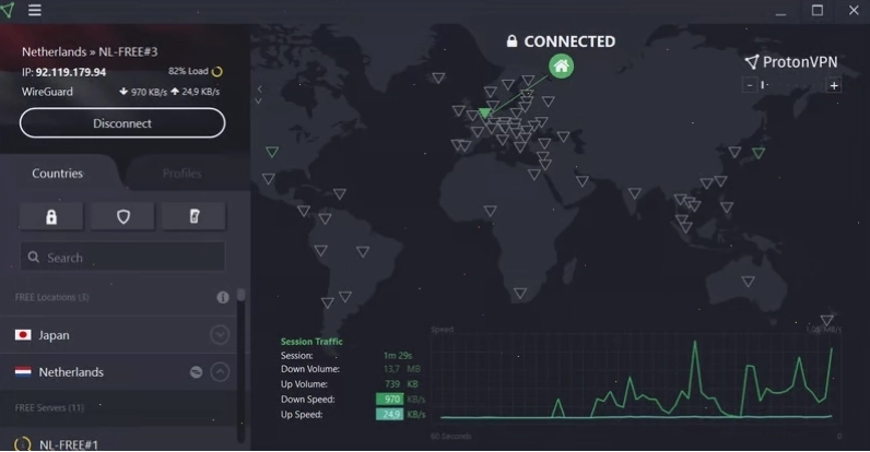 Giao diện ứng dụng Proton VPN