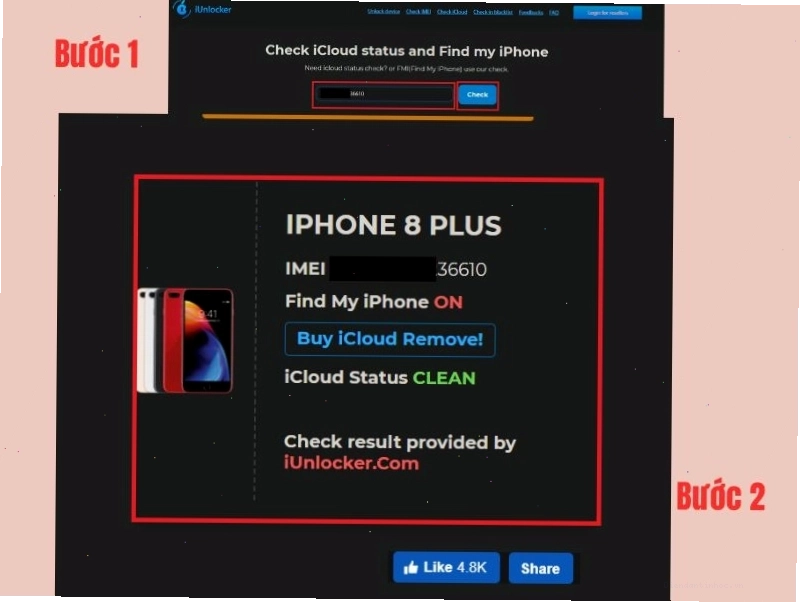 Giao diện website iunlocker kiểm tra tình trạng iCloud