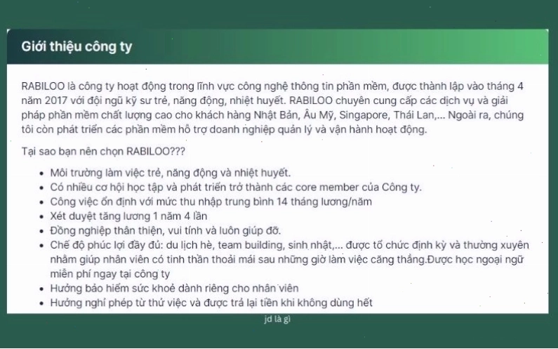 Giới thiệu ngắn gọn về công ty giúp ứng viên hình dung rõ hơn về nơi họ dự định ứng tuyển