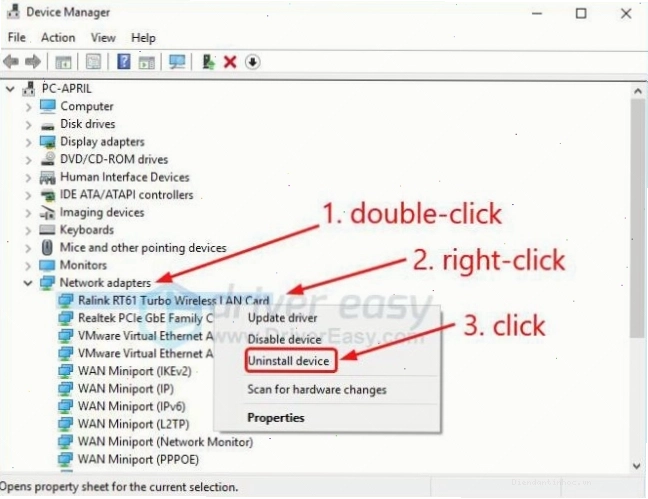 Gỡ cài đặt driver Wi-Fi trong Device Manager