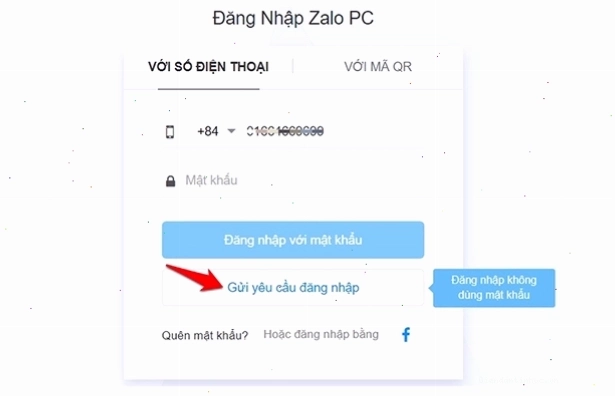 Gửi yêu cầu đăng nhập Zalo trên web đến điện thoại
