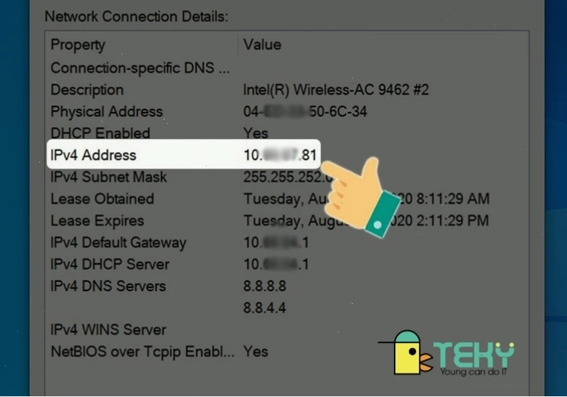 Hiển thị địa chỉ IPv4 trong mục Details