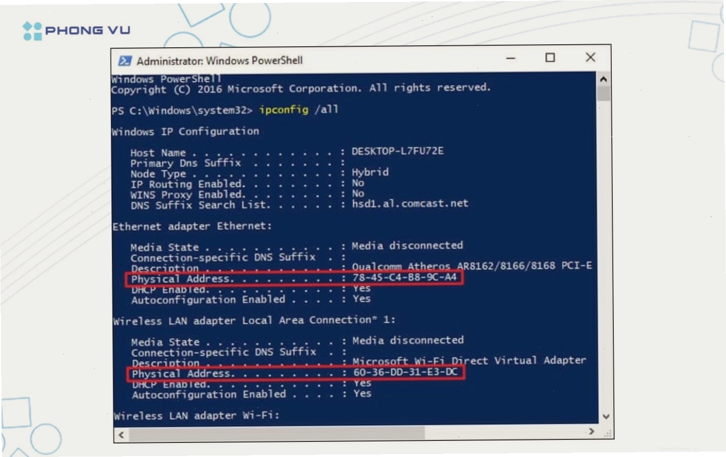 Hiển thị nhanh danh sách địa chỉ MAC bằng lệnh Get-NetAdapter trong PowerShell