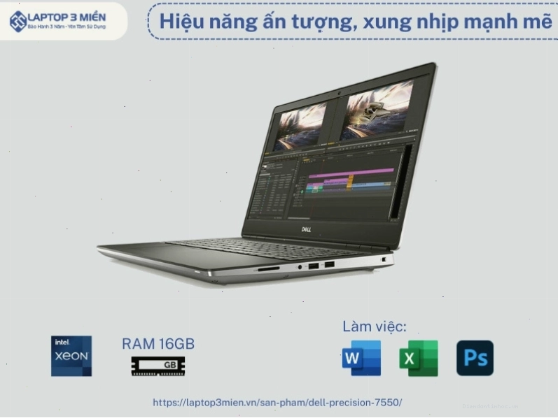 Hiệu năng mạnh mẽ của Dell Precision 7550 với CPU Intel Core i7 và GPU NVIDIA Quadro