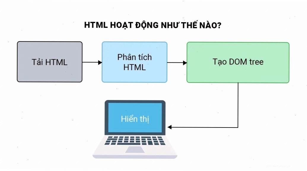 Hình ảnh minh họa cách HTML hoạt động để tạo ra trang web