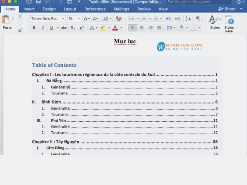 Hình ảnh minh họa quy trình tạo mục lục trong Microsoft Word