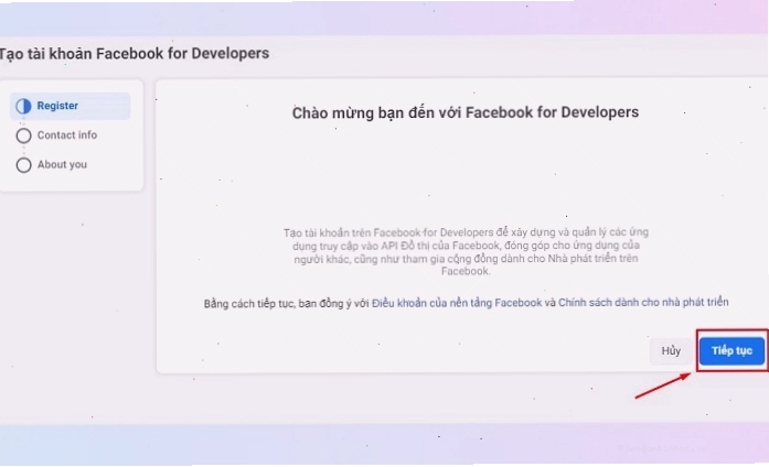 Hoàn tất đăng ký Facebook Developer