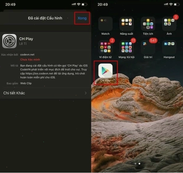 Hoàn tất quá trình cài đặt, biểu tượng CH Play sẽ xuất hiện trên màn hình